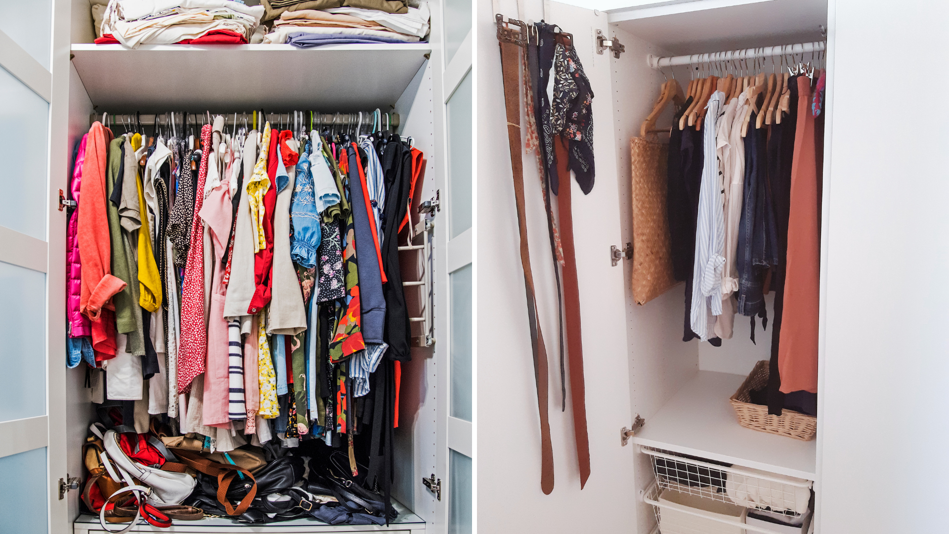 Kledingkast zonder en met ademruimte